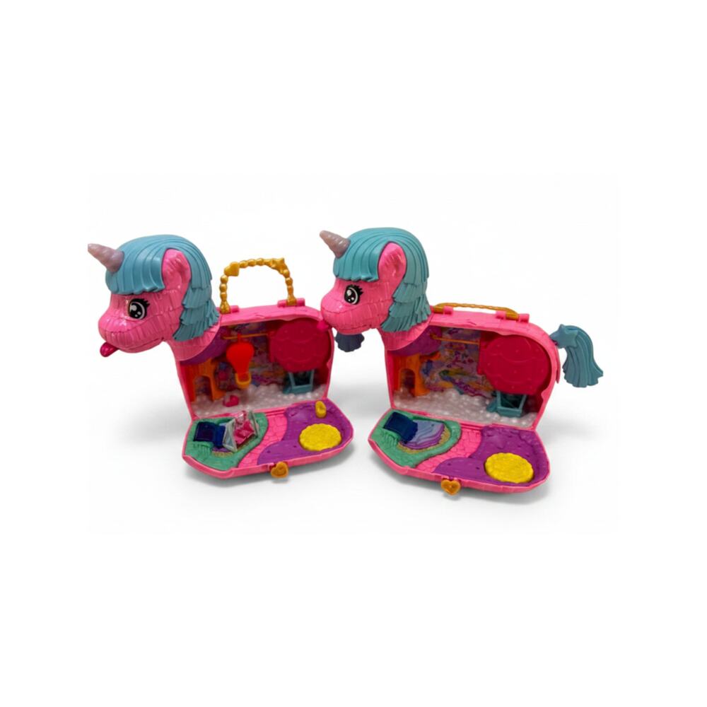 Lot 2 Polly Pocket Unicorn Partyland Carry Case Playsets 35th anniversary